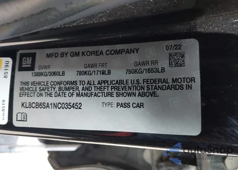 2022 Chevrolet Spark Fwd Ls Automatic z USA, uszkodzony, nr VIN KL8CB6SA1NC035452